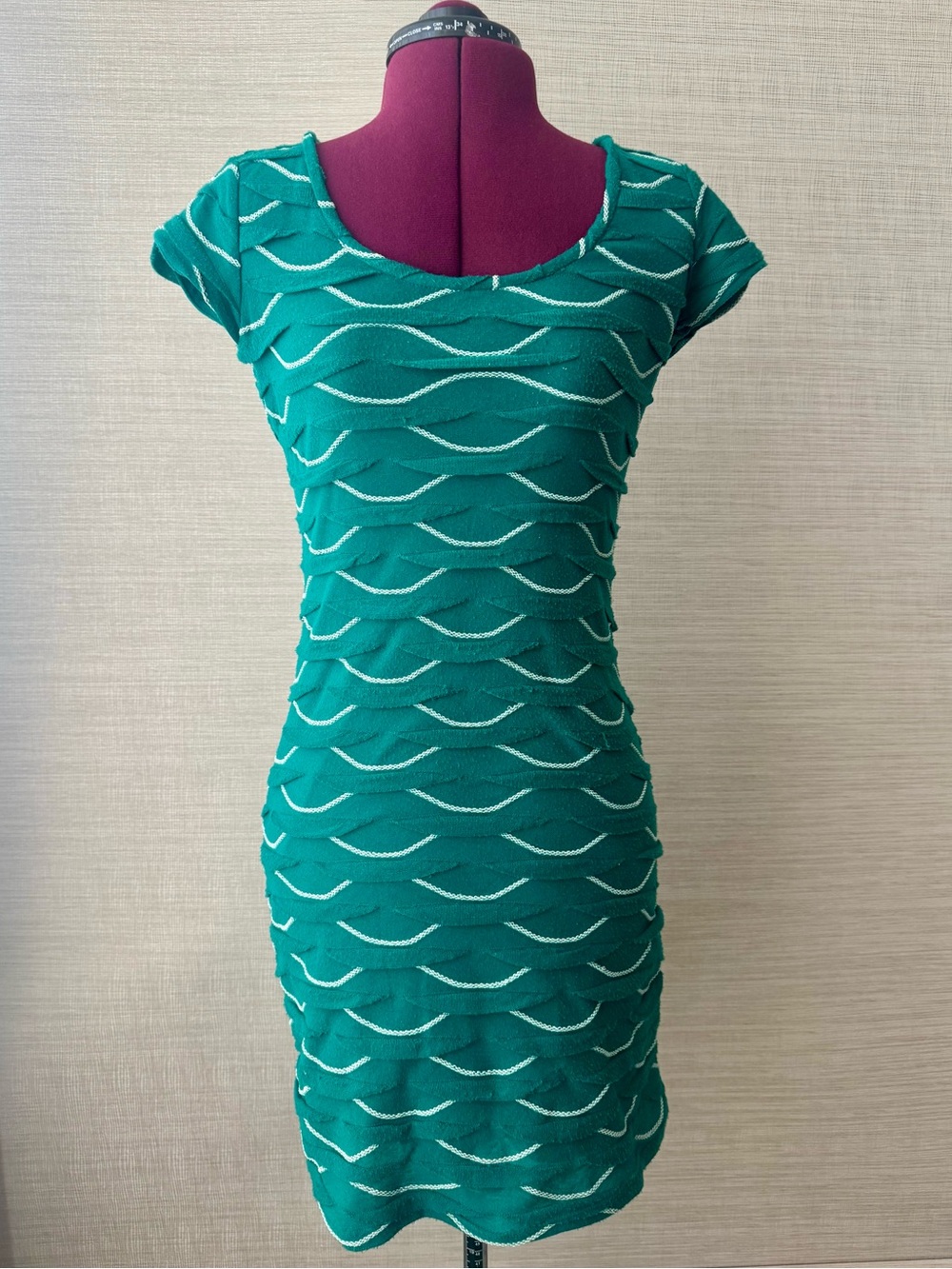 Max Studio Teal Textured Bodycon Dress XS Wave Knit Sheath